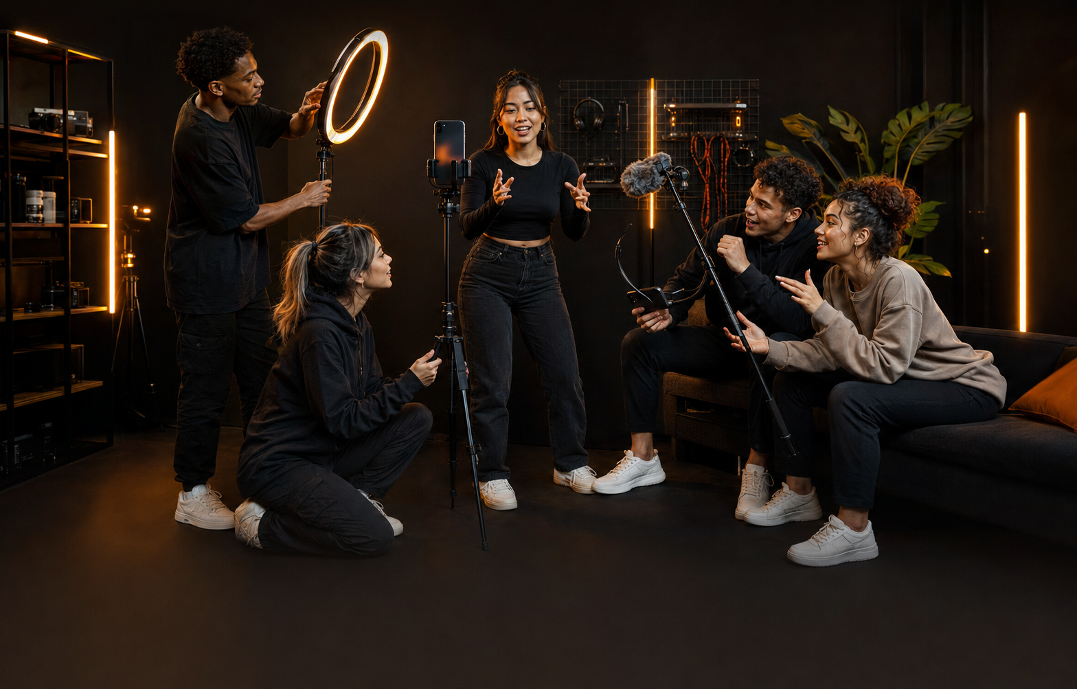 A fictional group of NPsquad creators collaborating in a content studio